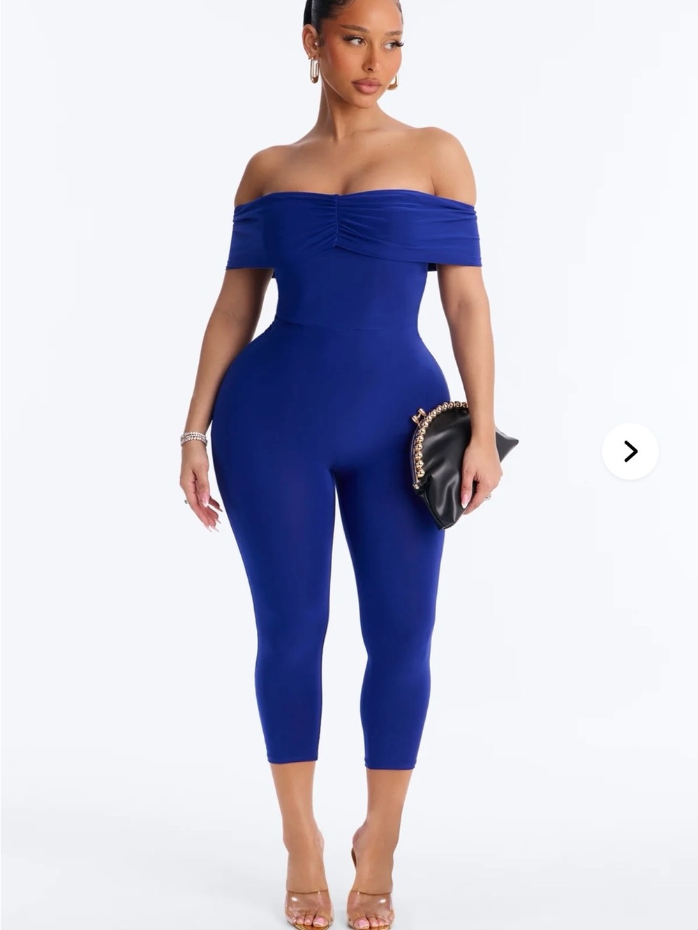 Off-Shoulder Royal Blue Capri Jumpsuit